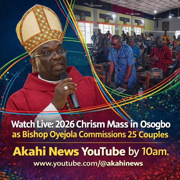 Watch Live: 2026 Chrism Mass in Osogbo as Bishop Oyejola Commissions 25 Couples
